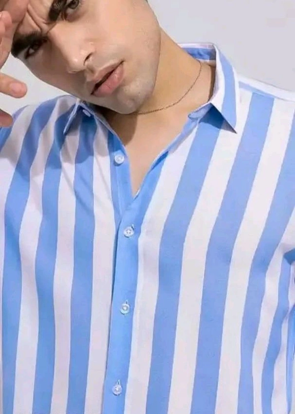 Blue Lining Shirt Under 100 Boy Shirt Man Shirts Korian Style Shirt For Men Trendy Designer Men Shirts
Name: Trendy Designer Men Shirts
Fabric: Cotton Blend
Sleeve Length: Long Sleeves
Pattern: Striped
Net Quantity (N): 1
 - M