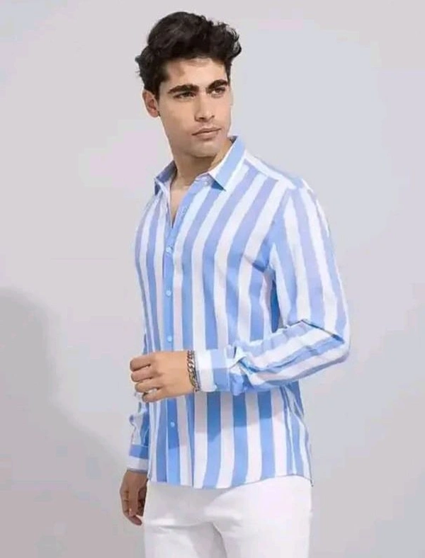 Blue Lining Shirt Under 100 Boy Shirt Man Shirts Korian Style Shirt For Men Trendy Designer Men Shirts
Name: Trendy Designer Men Shirts
Fabric: Cotton Blend
Sleeve Length: Long Sleeves
Pattern: Striped
Net Quantity (N): 1
 - L