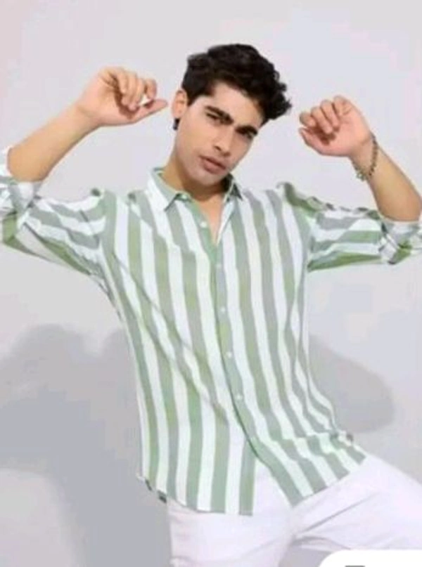 Olive Green Shirt Under 100 Boy Shirt Man Shirts Korian Style Shirt For Men Trendy Designer Men Shirts
Name: Trendy Designer Men Shirts
Fabric: Cotton Blend
Sleeve Length: Long Sleeves
Pattern: Striped
Net Quantity (N): 1
 - M