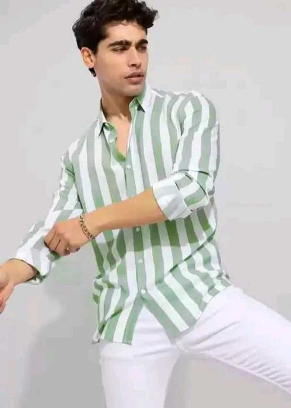 Olive Green Shirt Under 100 Boy Shirt Man Shirts Korian Style Shirt For Men Trendy Designer Men Shirts
Name: Trendy Designer Men Shirts
Fabric: Cotton Blend
Sleeve Length: Long Sleeves
Pattern: Striped
Net Quantity (N): 1
 - M