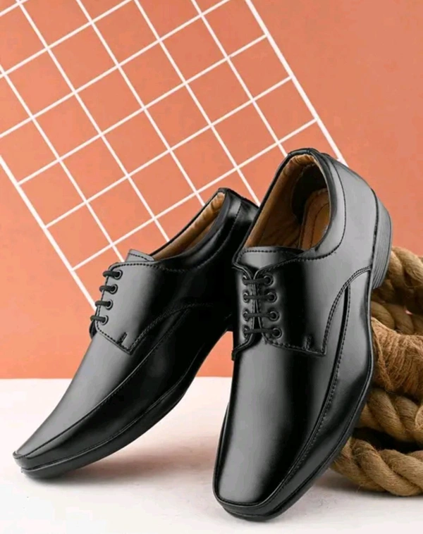 Formal Shoes For Men
Name: Formal Shoes For Men
Material: Synthetic
Sole Material: PVC
Fastening & Back Detail: Lace-Up
Pattern: Solid
Sizes: 
IND-6 (Foot Length Size: 26.4 cm) 
IND-7 (Foot Length Size: 27.1 cm) 
IND-8 (Foot Length Size: 27.8 cm) 
IND-9 (Foot Length Size: 28.1 cm) 
IND-10 (Foot Length Size: 28.8 cm) 
 - 9