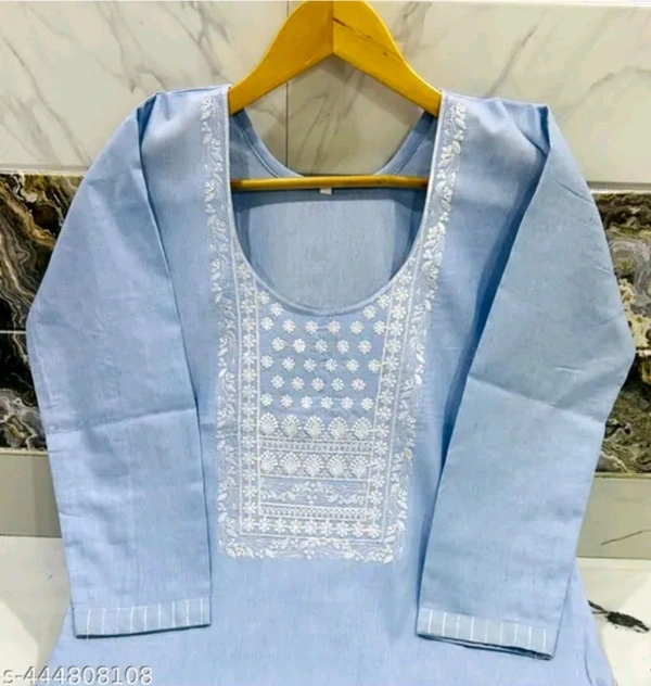 Light Blue  Cotton Woman Kurti Pant Set Girl Kurta Set NEW DESING KURTA SET 
Name: NEW DESING KURTA SET 
Kurta Fabric: Cotton
Bottomwear Fabric: Cotton
Sleeve Length: Three-Quarter Sleeves
Pattern: Solid
Set Type: Kurta with Dupatta and Bottomwear
Stitch Type: Stitched
Net Quantity (N): Single
Sizes: 
S - M
