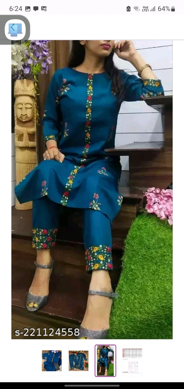 Dark Blue Cotton Woman Kurti Pant Set Girl Kurta Set NEW DESING KURTA SET 
Name: NEW DESING KURTA SET 
Kurta Fabric: Cotton
Bottomwear Fabric: Cotton
Sleeve Length: Three-Quarter Sleeves
Pattern: Solid
Set Type: Kurta with Dupatta and Bottomwear
Stitch Type: Stitched
Net Quantity (N): Single
Sizes: 
S - M