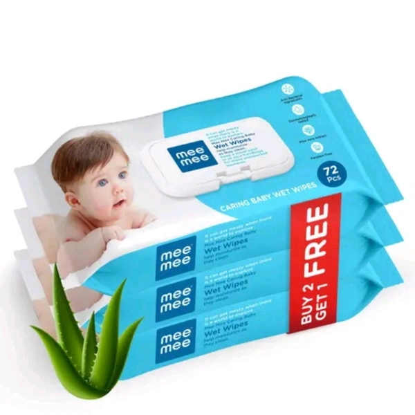 Baby Wet Wipes with lid, 72 Pcs with Aloe Vera, Baby Romaal Paraben Free, Pack of 3 (216 Sheets)
Name: Baby Wet Wipes with lid, 72 Pcs with Aloe Vera, Paraben Free, Pack of 3 (216 Sheets)
Product Name: Mee Mee Caring Baby Wet Wipes With Lid - 72 Pieces
Net Quantity (N): 1

Country of Origin: India