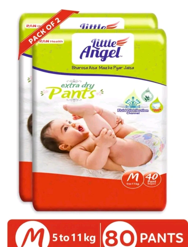 Pants diapers M (5-11KG) (80 Pcs)
Name: Pants diapers M (5-11KG) (80 Pcs)
Product Name:  Little Angel Baby Diaper Pants, Medium (2 X Pack of 40)
Size: M
Net Quantity (N): 2
Little angel extra dry pants are made specially for the Indian baby. With first in category features like wetness indicator. Extra thin core designed to give superior absorbency and keep your little angel’s  - M