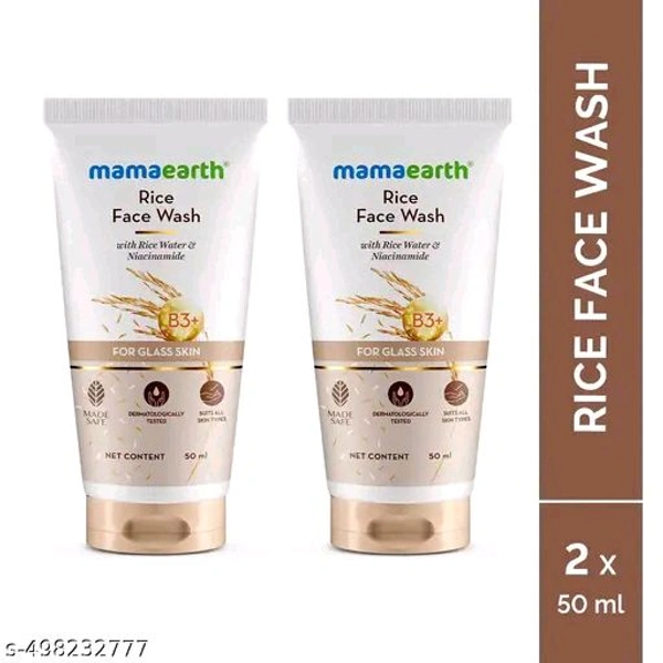 Rice Face Wash 50 ml Pack of 2
Name: Rice Face Wash 50 ml Pack of 2
Product Name: Mamaearth Rice Face Wash 50 ml Pack of 2
Brand Name: Mamaearth
Brand: Mamaearth
Capacity: 50ml
Net Quantity (N): 2
Skin Type: All Skin Types
Type: Liquid
Want to achieve glass skin but don’t know where to start? We’ve got you! Presenting Mamaearth Rice Dewy Bright Face Wash that deeply  - Pecie 1