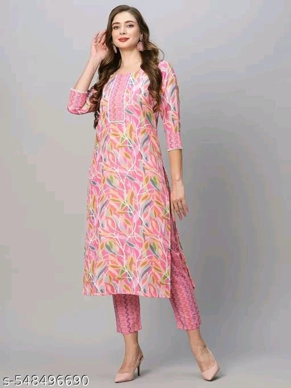 Pink cotton kurti with pent for women
Name: cotton kurti with pent for women
Kurta Fabric: Cotton
Bottomwear Fabric: Cotton
Kurta Color: Yellow
Bottomwear Color: Yellow
Sleeve Length: Three-Quarter Sleeves
Sleeve Styling: Regular
Neck: Round
Length: Calf Length
Pattern: Printed
Print or Pattern Type: Floral
Bottom Type: Pants
  - L
