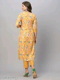 Yellow kurti Pant Set Girlp cotton kurti with pent for women
Name: cotton kurti with pent for women
Kurta Fabric: Cottonp
Bottomwear Fabric: Cotton
Kurta Color: Yellow
Bottomwear Color: Yellow
Sleeve Length: Three-Quarter Sleeves
Sleeve Styling: Regular
Neck: Round
Length: Calf Length
Pattern: Printed
Print or Pattern Type: Floral
Bottom Type: Pants
  - L