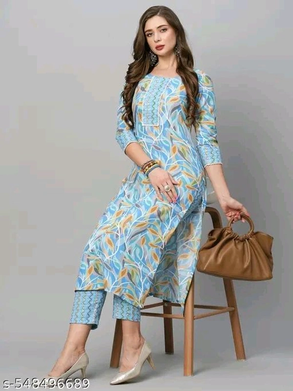 Light Blue kurti Pant Set Girlp cotton kurti with pent for women
Name: cotton kurti with pent for women
Kurta Fabric: Cottonp
Bottomwear Fabric: Cotton
Kurta Color: Yellow
Bottomwear Color: Yellow
Sleeve Length: Three-Quarter Sleeves
Sleeve Styling: Regular
Neck: Round
Length: Calf Length
Pattern: Printed
Print or Pattern Type: Floral
Bottom Type: Pants
  - S
