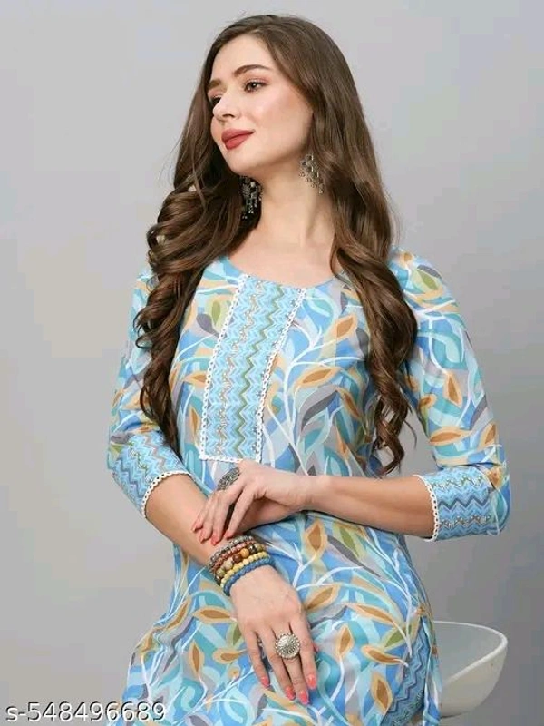 Light Blue kurti Pant Set Girlp cotton kurti with pent for women
Name: cotton kurti with pent for women
Kurta Fabric: Cottonp
Bottomwear Fabric: Cotton
Kurta Color: Yellow
Bottomwear Color: Yellow
Sleeve Length: Three-Quarter Sleeves
Sleeve Styling: Regular
Neck: Round
Length: Calf Length
Pattern: Printed
Print or Pattern Type: Floral
Bottom Type: Pants
  - L