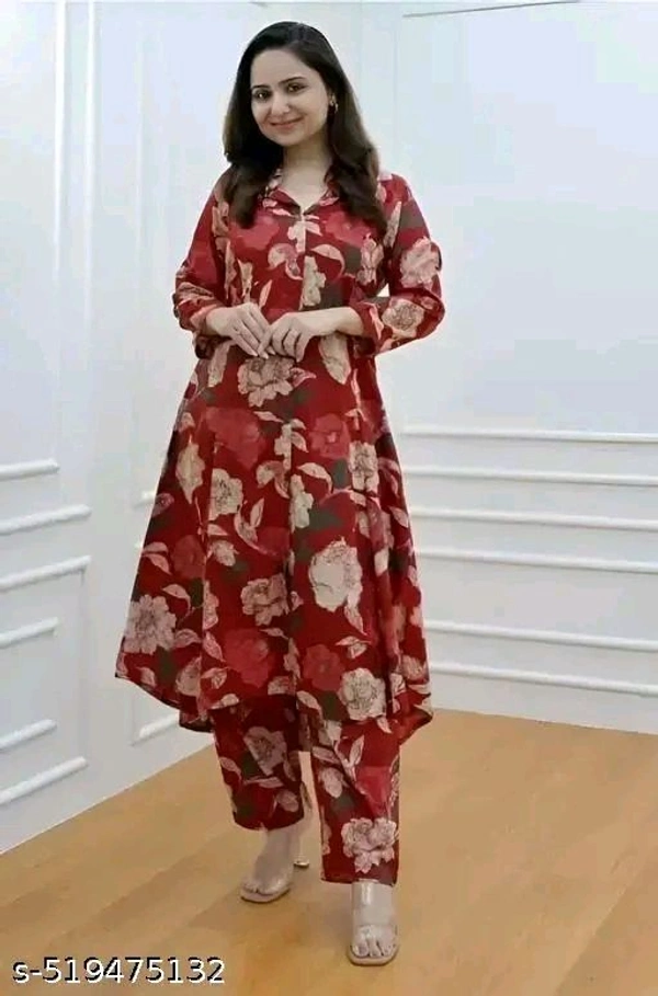 Womam Frock Cotton For Girl Charvi Sensational Women Kurta Sets
Name: Charvi Sensational Women Kurta Sets
Kurta Fabric: Rayon
Bottomwear Fabric: Rayon
Sleeve Length: Three-Quarter Sleeves
Set Type: Kurta With Bottomwear
Bottom Type: Pants
Pattern: Printed
 - L