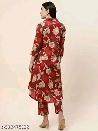 Womam Frock Cotton For Girl Charvi Sensational Women Kurta Sets
Name: Charvi Sensational Women Kurta Sets
Kurta Fabric: Rayon
Bottomwear Fabric: Rayon
Sleeve Length: Three-Quarter Sleeves
Set Type: Kurta With Bottomwear
Bottom Type: Pants
Pattern: Printed
 - L