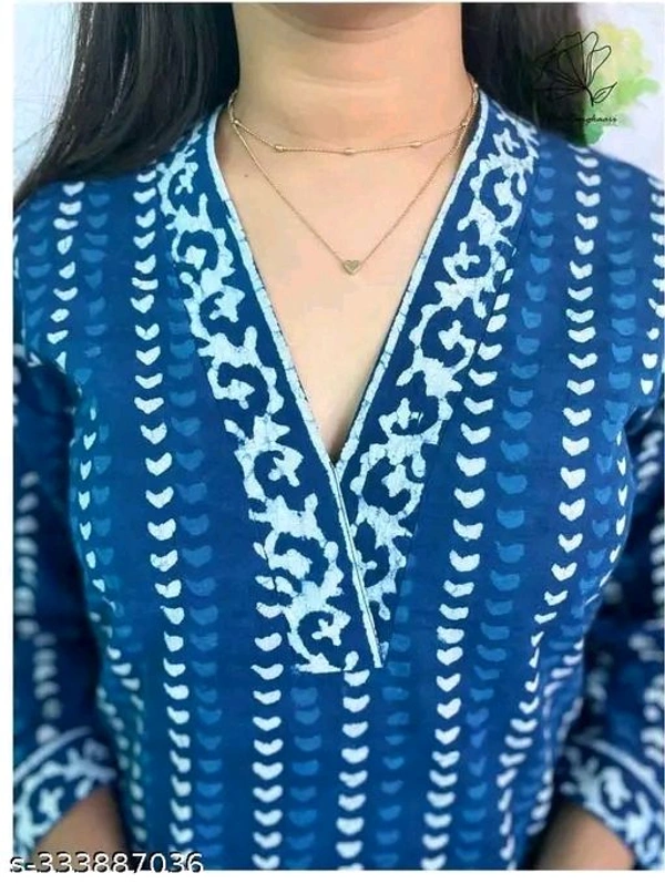  Woman Kurti Set Girl Kurta Set Psnt Blue Kurti 
Name:  Indigo 
Kurta Fabric: Viscose Rayon
Bottomwear Fabric: Viscose Rayon
Sleeve Length: Three-Quarter Sleeves
Set Type: Kurta With Bottomwear
Bottom Type: Pants
Pattern: Printed
Net Quantity (N): Single
Sizes:
XS - S