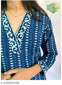  Woman Kurti Set Girl Kurta Set Psnt Blue Kurti 
Name:  Indigo 
Kurta Fabric: Viscose Rayon
Bottomwear Fabric: Viscose Rayon
Sleeve Length: Three-Quarter Sleeves
Set Type: Kurta With Bottomwear
Bottom Type: Pants
Pattern: Printed
Net Quantity (N): Single
Sizes:
XS - M