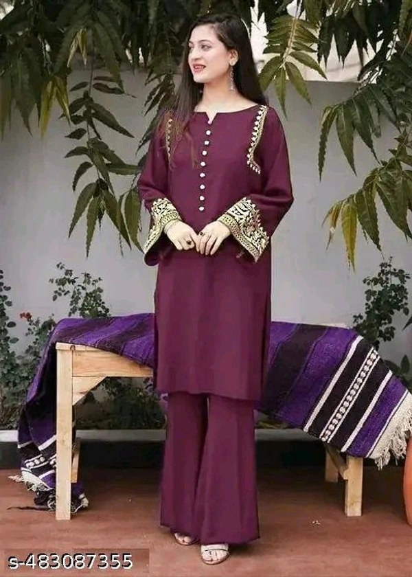 Maroon Kurti For Woman Girl Kurta Set Women Kurta with Trousers
Name: Women Kurta with Trousers
Kurta Fabric: Viscose Rayon
Bottomwear Fabric: Rayon
Sleeve Length: Three-Quarter Sleeves
Set Type: Kurta With Bottomwear
Bottom Type: Palazzos
Pattern: Solid
Net Quantity (N): Single
 - S