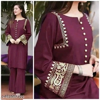 Maroon Kurti For Woman Girl Kurta Set Women Kurta with Trousers
Name: Women Kurta with Trousers
Kurta Fabric: Viscose Rayon
Bottomwear Fabric: Rayon
Sleeve Length: Three-Quarter Sleeves
Set Type: Kurta With Bottomwear
Bottom Type: Palazzos
Pattern: Solid
Net Quantity (N): Single
 - S