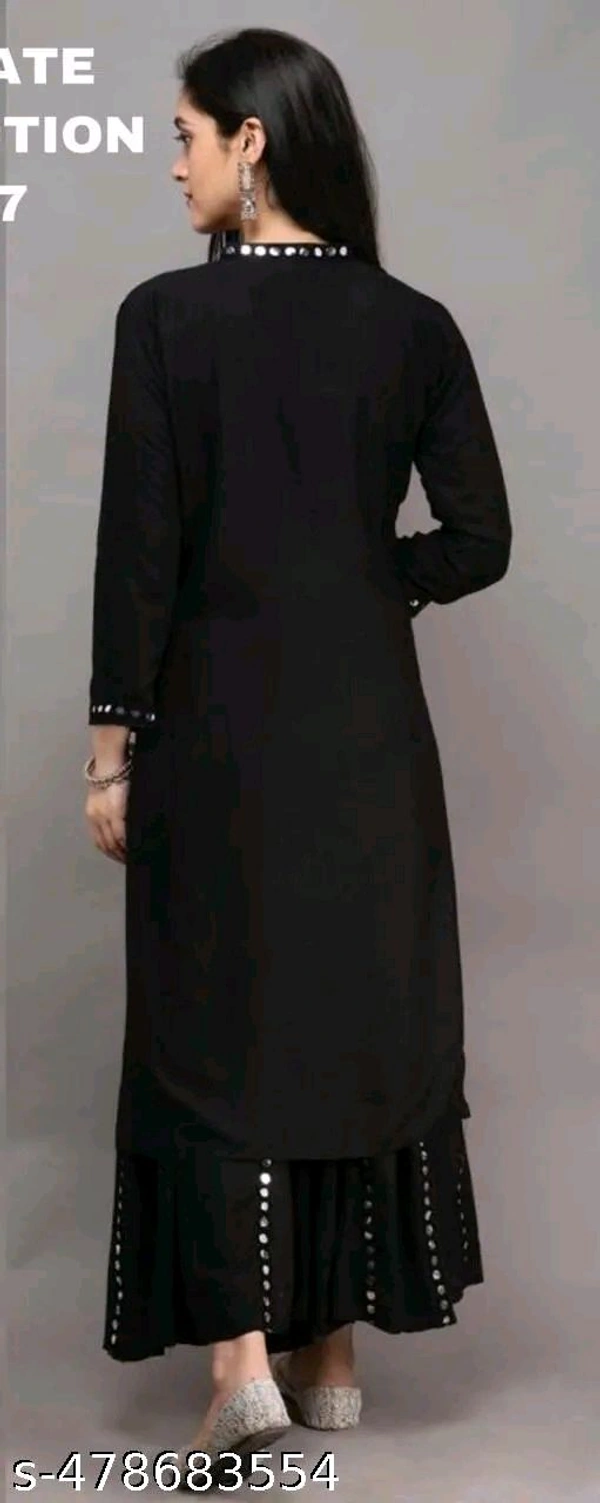 Black Kurta Set For Woman Girl Kurti Set Women's Solid Rayon Kurta with Sharara
Name: Women's Solid Rayon Kurta with Sharara

Sleeve Length: Three-Quarter Sleeves
Pattern: Solid
Sizes:
 - S