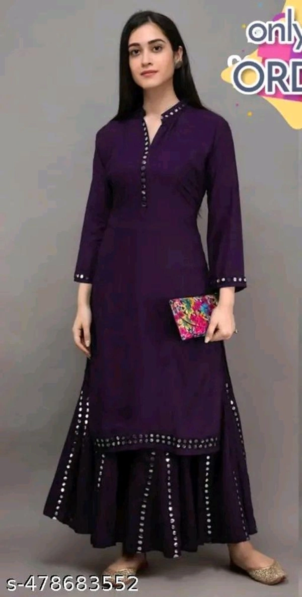 Maroon Kurta Set For Woman Girl Kurti Set Women's Solid Rayon Kurta with Sharara
Name: Women's Solid Rayon Kurta with Sharara

Sleeve Length: Three-Quarter Sleeves
Pattern: Solid
Sizes:
 - S