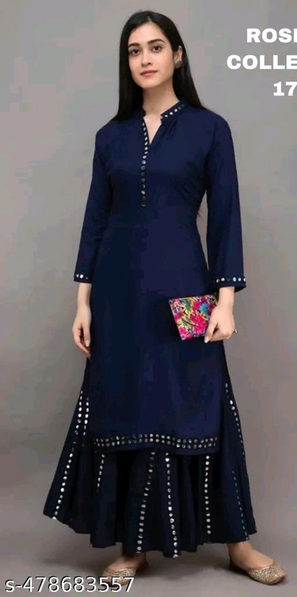 Blue Maroon Kurta Set For Woman Girl Kurti Set Women's Solid Rayon Kurta with Sharara
Name: Women's Solid Rayon Kurta with Sharara

Sleeve Length: Three-Quarter Sleeves
Pattern: Solid
Sizes:
 - M