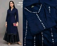 Blue Maroon Kurta Set For Woman Girl Kurti Set Women's Solid Rayon Kurta with Sharara
Name: Women's Solid Rayon Kurta with Sharara

Sleeve Length: Three-Quarter Sleeves
Pattern: Solid
Sizes:
 - M