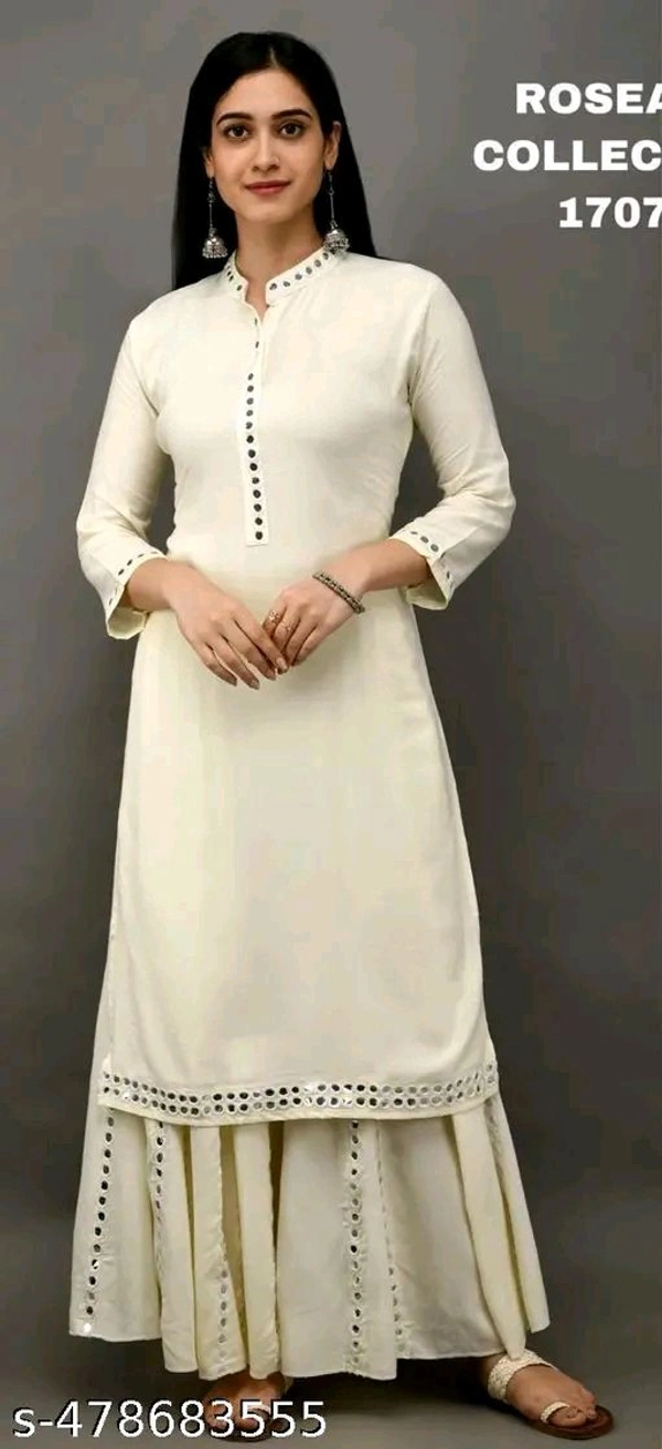 Cream Maroon Kurta Set For Woman Girl Kurti Set Women's Solid Rayon Kurta with Sharara
Name: Women's Solid Rayon Kurta with Sharara

Sleeve Length: Three-Quarter Sleeves
Pattern: Solid
Sizes:
 - M
