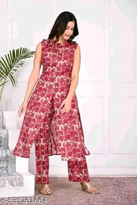 Pink Kura Set For Woman Girl Kurti Set Frock Women Kurta Sets*
Kurta Fabric: Cotton
Bottomwear Fabric: Cotton
Sleeve Length: Sleeveless
Set Type: Kurta With Bottomwear
Bottom Type: Palazzos
Pattern: Printed
Net Quantity (N): Single
 - L
