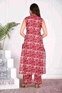 Pink Kura Set For Woman Girl Kurti Set Frock Women Kurta Sets*
Kurta Fabric: Cotton
Bottomwear Fabric: Cotton
Sleeve Length: Sleeveless
Set Type: Kurta With Bottomwear
Bottom Type: Palazzos
Pattern: Printed
Net Quantity (N): Single
 - L