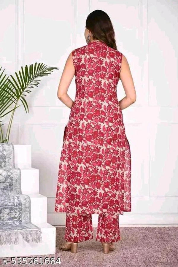 Pink Kura Set For Woman Girl Kurti Set Frock Women Kurta Sets*
Kurta Fabric: Cotton
Bottomwear Fabric: Cotton
Sleeve Length: Sleeveless
Set Type: Kurta With Bottomwear
Bottom Type: Palazzos
Pattern: Printed
Net Quantity (N): Single
 - L