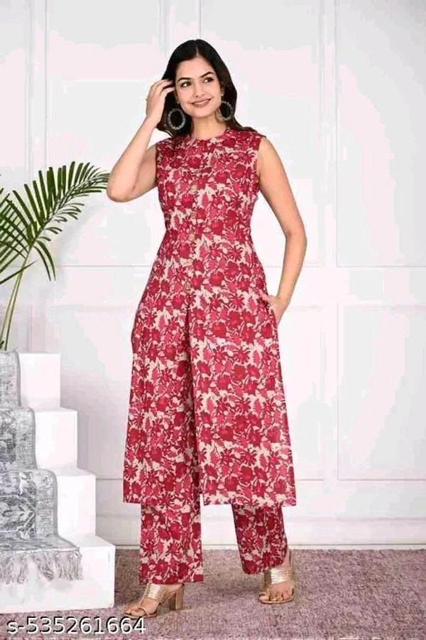 Pink Kura Set For Woman Girl Kurti Set Frock Women Kurta Sets*
Kurta Fabric: Cotton
Bottomwear Fabric: Cotton
Sleeve Length: Sleeveless
Set Type: Kurta With Bottomwear
Bottom Type: Palazzos
Pattern: Printed
Net Quantity (N): Single
 - Xl