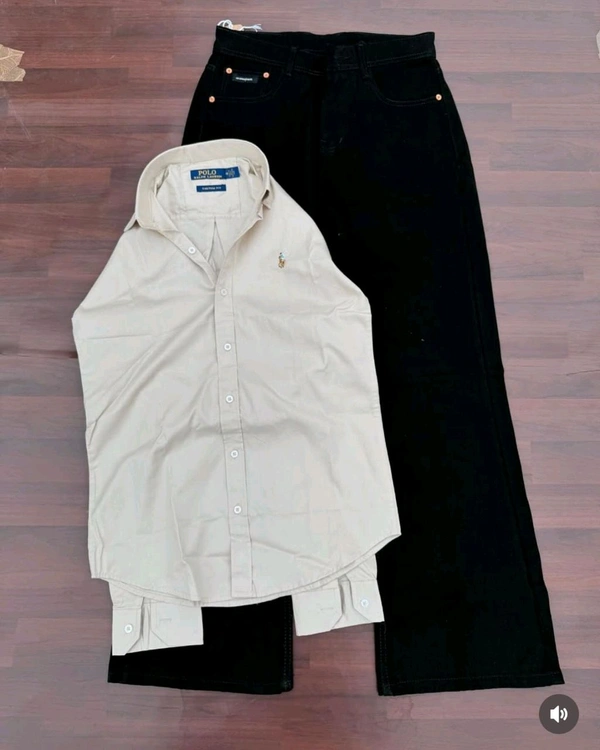 Cotton Shirt White For Man Whith Black Jeance Combo - M.32