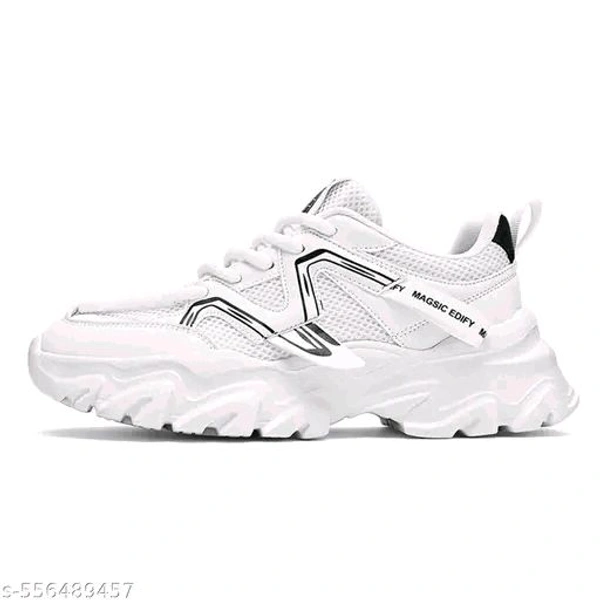 Men Sneakers
Name: Men Sneakers
Material: Mesh
Sole Material: PU
Pattern: Solid
Fastening & Back Detail: Lace-Up
Net Quantity (N): 1
Step into style and comfort with these ultra-modern white chunky sneakers. Designed with a breathable mesh upper, bold black accents, and a uniquely sculpted sole, these shoes offer both fashion- - 7