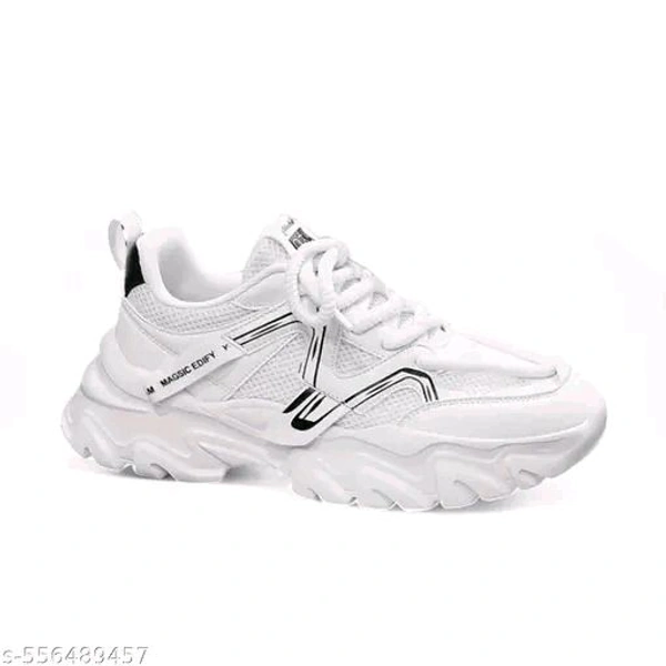 Men Sneakers
Name: Men Sneakers
Material: Mesh
Sole Material: PU
Pattern: Solid
Fastening & Back Detail: Lace-Up
Net Quantity (N): 1
Step into style and comfort with these ultra-modern white chunky sneakers. Designed with a breathable mesh upper, bold black accents, and a uniquely sculpted sole, these shoes offer both fashion- - 9