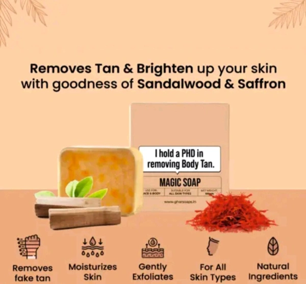 3-piece Soaps Sandalwood & Saffron Magic Soaps For Bath (100 gram+3 Piece 