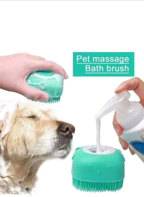 Dog Bath Brush Body Scrubber Shampoo Dispenser Tick Remover For Shower Bathing Shedding Soft Silicone Bristles Brushes Groc For Pet Puppy Dogs Cat Rabbit Horse - Yellow