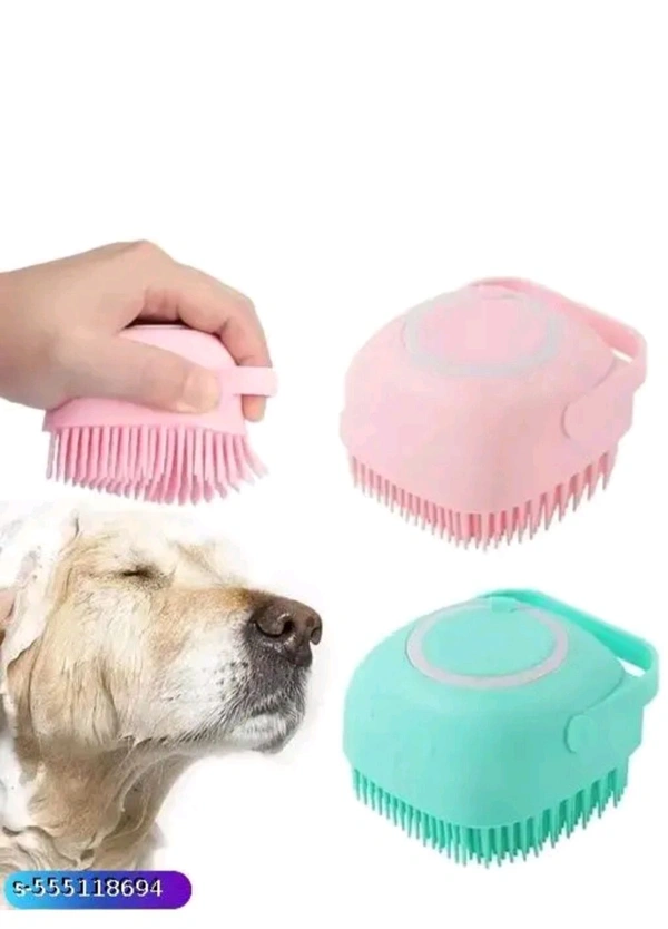 Dog Bath Brush Body Scrubber Shampoo Dispenser Tick Remover For Shower Bathing Shedding Soft Silicone Bristles Brushes Groc For Pet Puppy Dogs Cat Rabbit Horse - Yellow