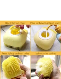 Dog Bath Brush Body Scrubber Shampoo Dispenser Tick Remover For Shower Bathing Shedding Soft Silicone Bristles Brushes Groc For Pet Puppy Dogs Cat Rabbit Horse - Yellow