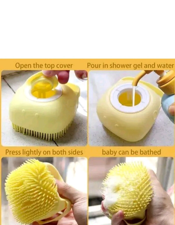 Dog Bath Brush Body Scrubber Shampoo Dispenser Tick Remover For Shower Bathing Shedding Soft Silicone Bristles Brushes Groc For Pet Puppy Dogs Cat Rabbit Horse - Yellow