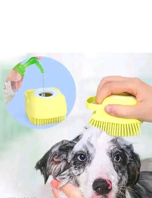 Dog Bath Brush Body Scrubber Shampoo Dispenser Tick Remover For Shower Bathing Shedding Soft Silicone Bristles Brushes Groc For Pet Puppy Dogs Cat Rabbit Horse - Yellow