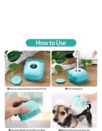 Dog Bath Brush Body Scrubber Shampoo Dispenser Tick Remover For Shower Bathing Shedding Soft Silicone Bristles Brushes Groc For Pet Puppy Dogs Cat Rabbit Horse - Yellow