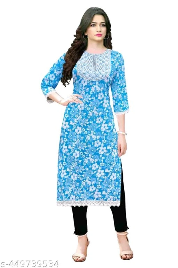 Printed women print embroidery kurti new design Maroon colour daily use fabric cotton 
 - Bright Turquoise, M