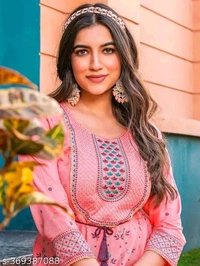 Riyon long embroidery anarkali kurta
Name: Riyon long embroidery anarkali kurta
Fabric: Rayon
Sleeve Length: Three-Quarter Sleeves
Pattern: Printed
Combo of: Single
 - M, Tickle Me Pink