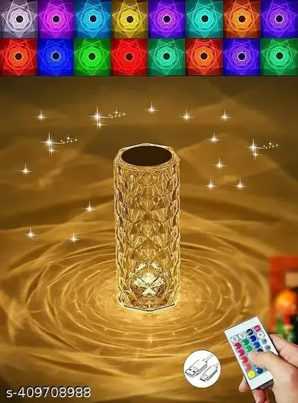 Crystal Rose Diamond Lamp for Bedroom - Transparent Lamp for Bedroom, 16 Color Changing LED Night Lights USB Remote & Touch Control Night Lamp | Touch Control | 16 Color LED Light