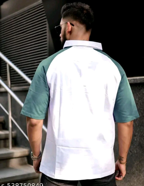GREEN COLORBLOCKED POLO NECK DOCTOR SLEEVE OVERSIZE - Feijoa, XXL