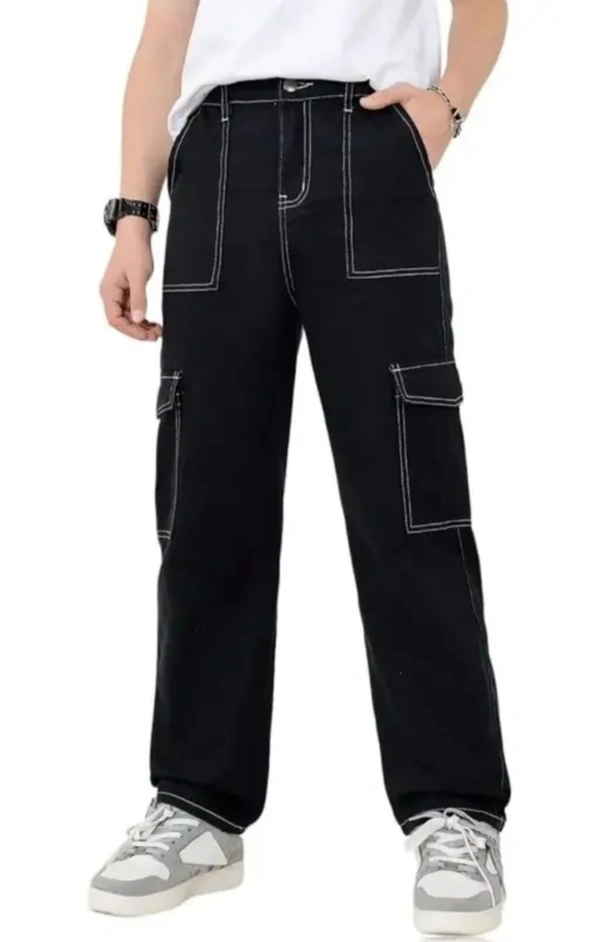 100% COTTON BLACK CARGO PANT AND JEANS FOR MEN - Black, 34
