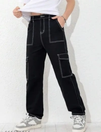 100% COTTON BLACK CARGO PANT AND JEANS FOR MEN - Black, 34