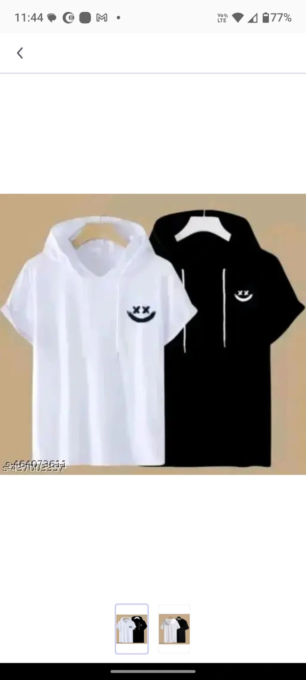 NooHy Men Printed Hooded Neck Polyster Tshirt - White, S