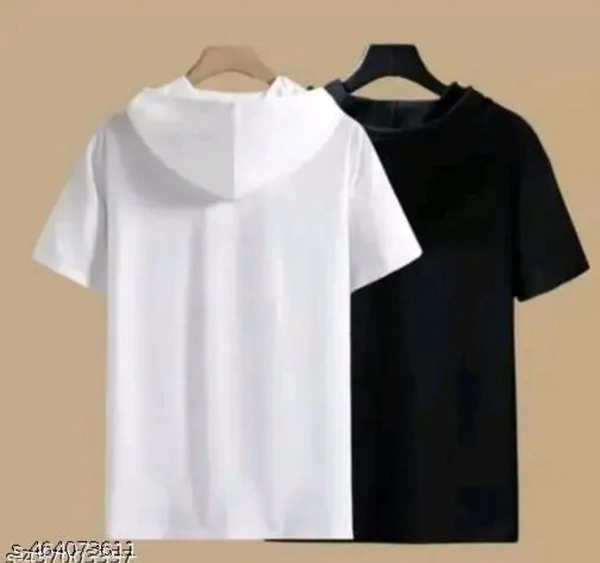 NooHy Men Printed Hooded Neck Polyster Tshirt - White, S