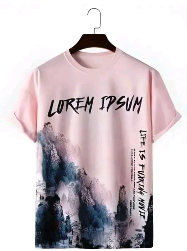 Stylish Men's Graphic T-Shirt - Trendy Pink with Mountain Art & Bold Typogr... - Twilight, L