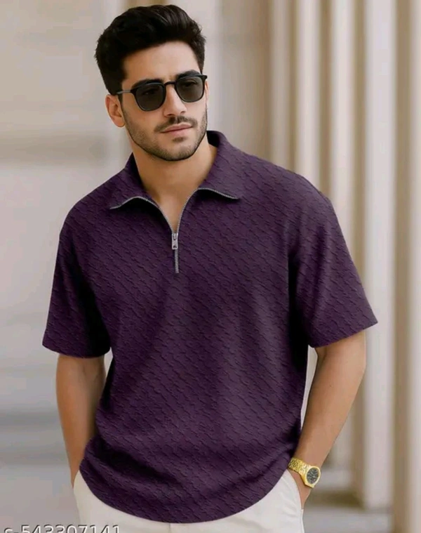 Force Solid Men Zip Neck Wine - Cardinal Pink, XL