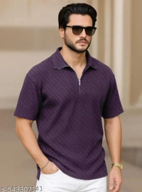 Force Solid Men Zip Neck Wine - Cardinal Pink, XL